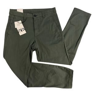 NWT Zara Cotton Stretch Chino Pants Olive Gender Neutral 29